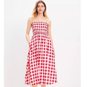 LOFT Red and White Gingham Maxi Dress